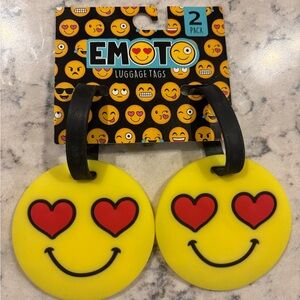 New Emoto Emoji Luggage Tags Pair Of 2 Yellow Smiley Face Heart Eyes Travel ID